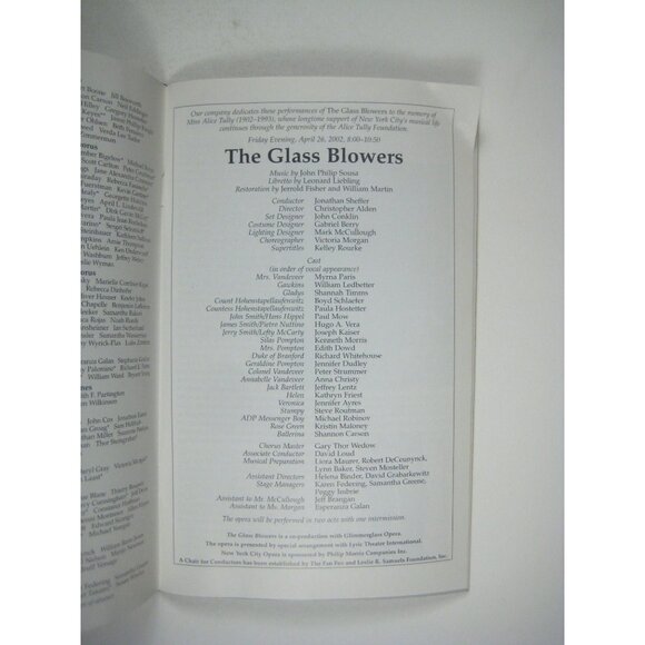 The Glass Blowers New York City Opera Stagebill April 2002 John Phillip Sousa - Picture 4 of 6